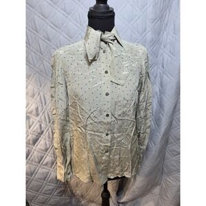 Jack Mulqueen Chemise Silk Tie Neck Blouse Multicolor Diamond Geometric Gray